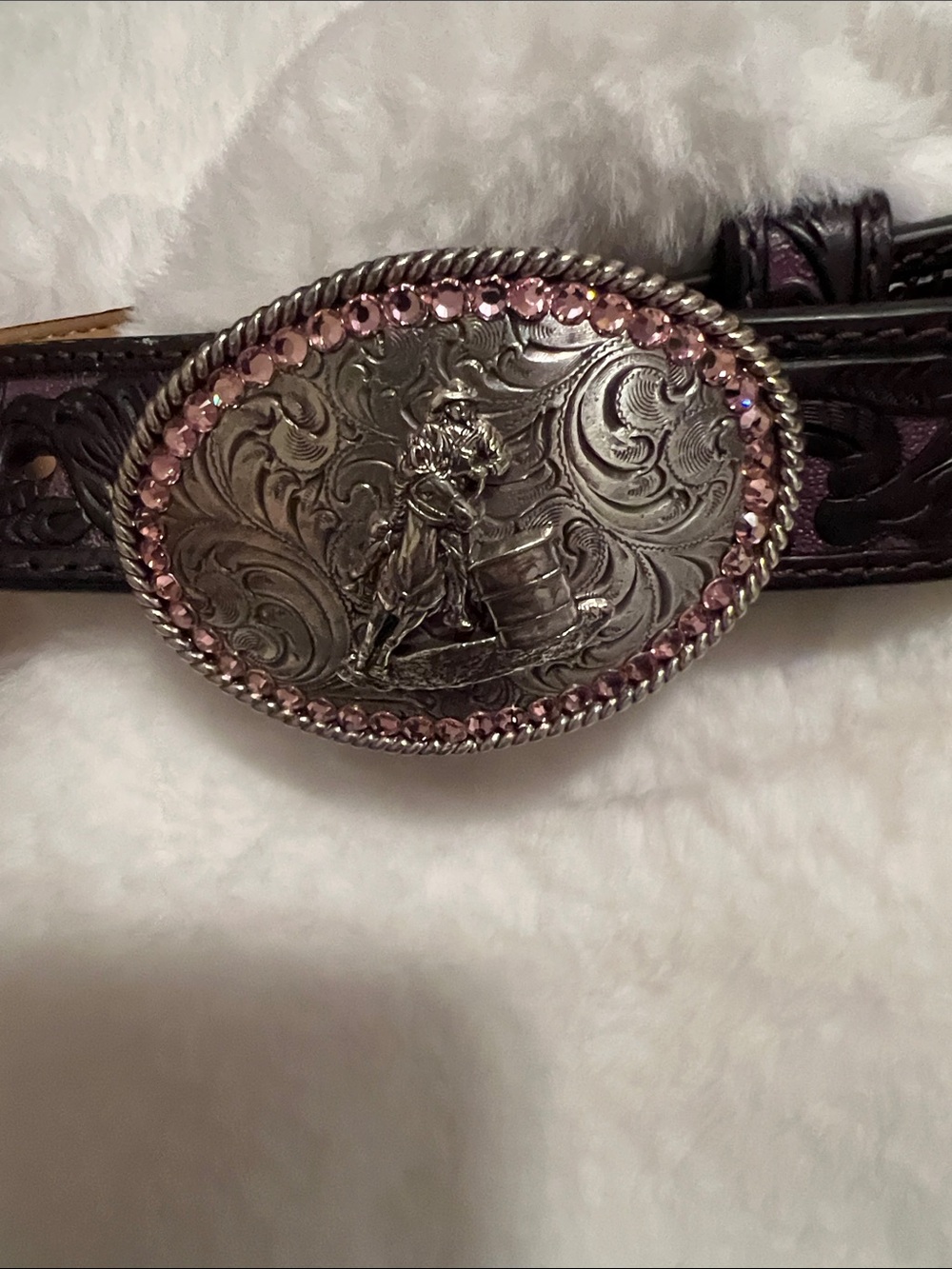 Girls Ariat belt with Pink Rhinestone Nocona Buckle